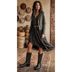 Texas Country Black Leather Studded Western Cowgirl Boots Snip Toe Back Zip